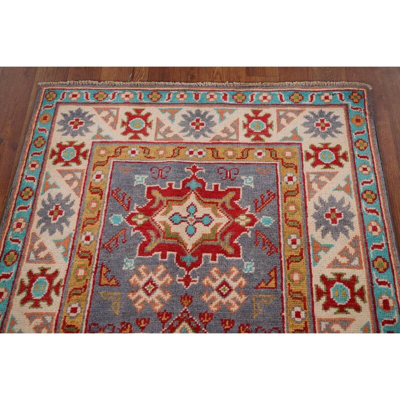 Blue Kazak Accent Rug Handmade Wool Carpet - 2'9" x 4'3"