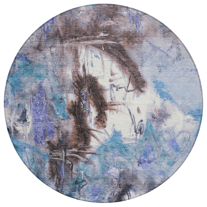 Machine Washable Indoor/Outdoor Modern Artistry Chantille Rug