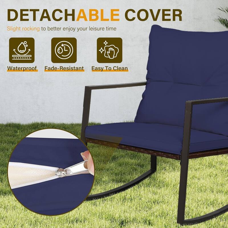SUNCROWN 3-piece Outdoor Patio Brown/Black Wicker Rocking Chairs Conversation Bistro Set