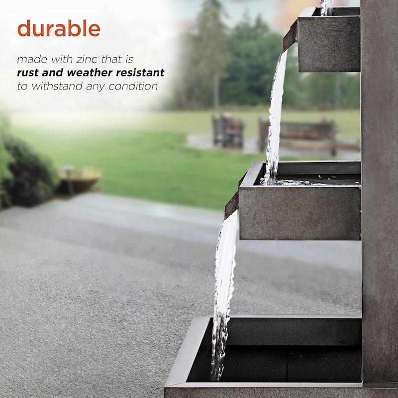 Alpine Corporation CPS182 43" Gray Metal Tiered Waterfall Fountain Industrial Outdoor Water Feature