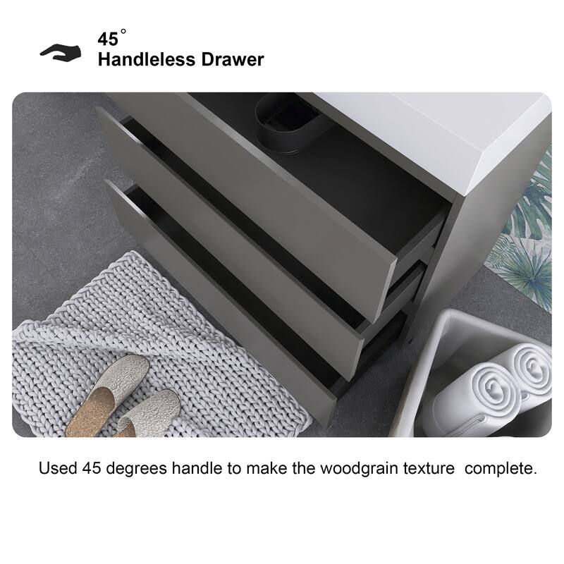 Freestanding Bathroom Vanity with White Solid Surface Top