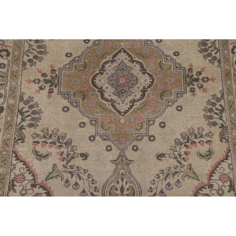 Beige Tabriz Persian Vintage Area Rug Handmade Wool Carpet - 6'3"x 9'7"