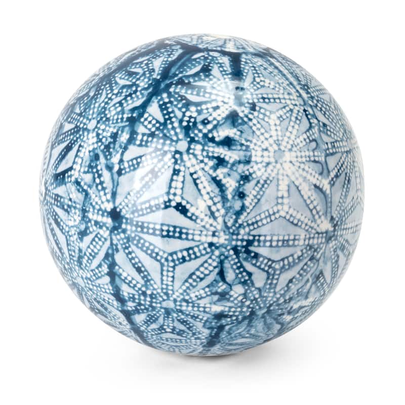 Hand-Painted Ceramic Orb Decorations - 4" - Blue and White - Set of 5