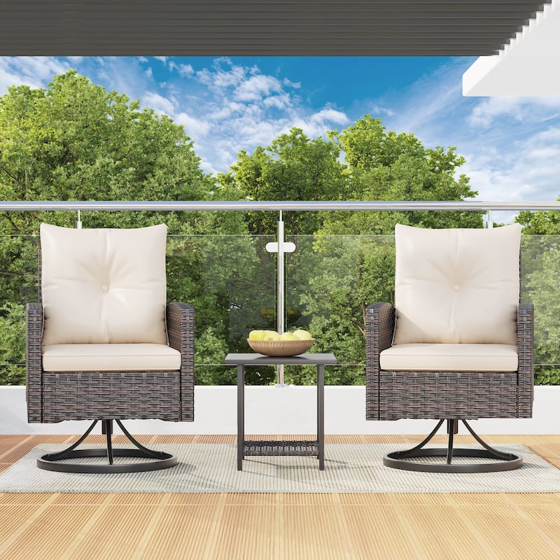 Outdoor Swivel Rocker Patio Chairs Set of 2 with Coffee Table &Cushions, Rattan Bistro Set for Porch, Backyard, Balcony