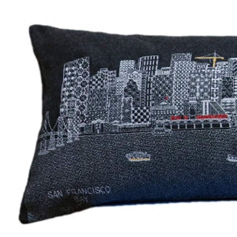 HomeRoots 46" Black San Francisco Nighttime Skyline Lumbar Decorative Pillow