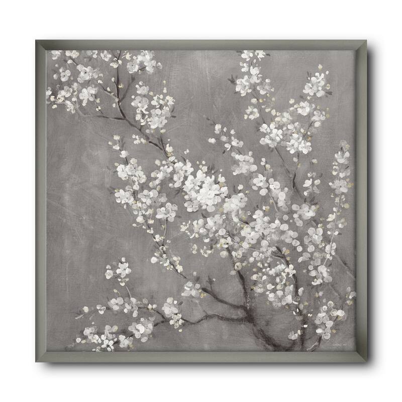 Designart "White Cherry Blossoms II" Traditional Framed Art Print