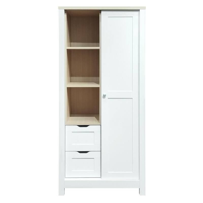 Storage Wardrobe with Hanging Rods and 2 Drawers and Open Shelves - N/A