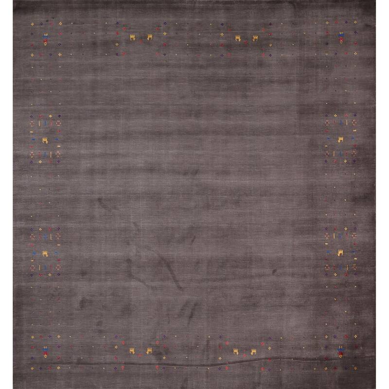 Earth Tone Gabbeh Indo Square Area Rug Hand-Knotted Wool Carpet - 8'2" X 7'10"