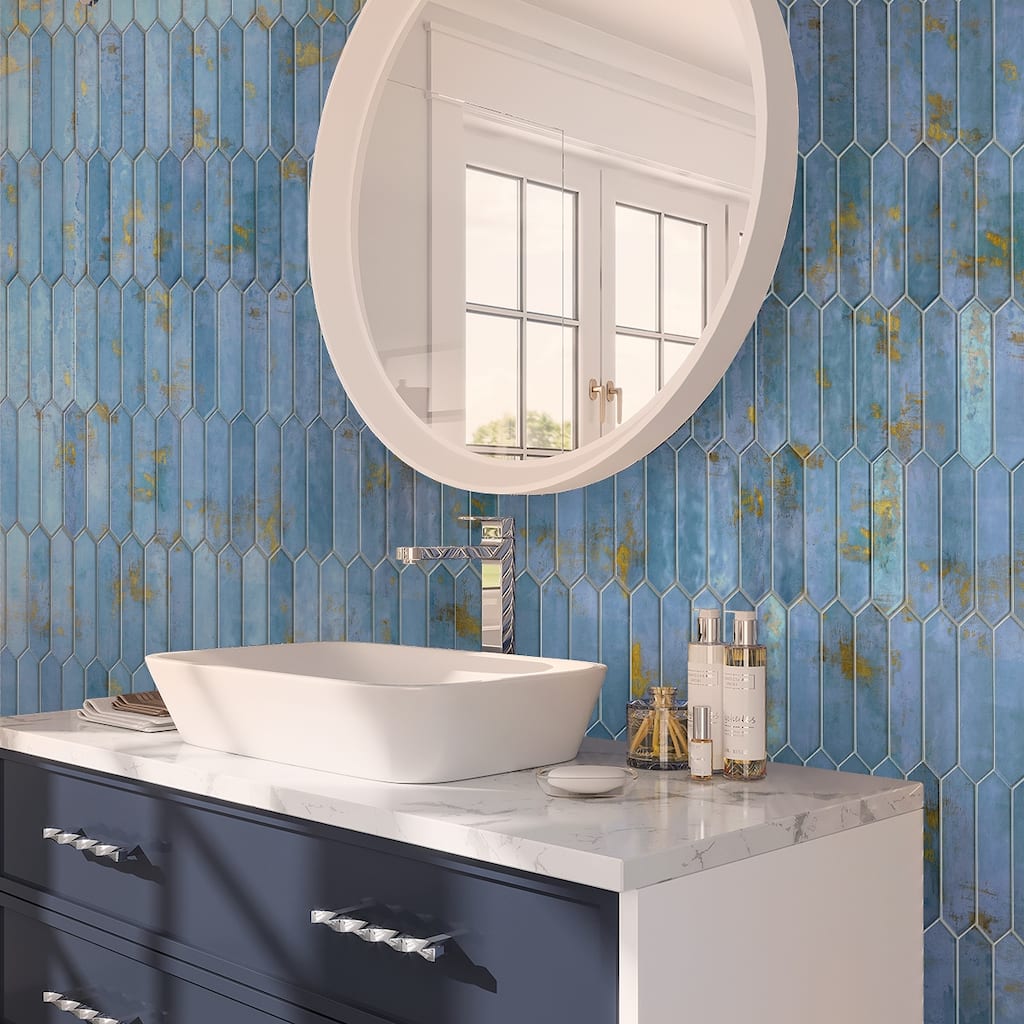 Apollo tile 2" x 10" Festa Glossy Blue Ceramic Tile (2.37 sq ft/case) - 23 Pack