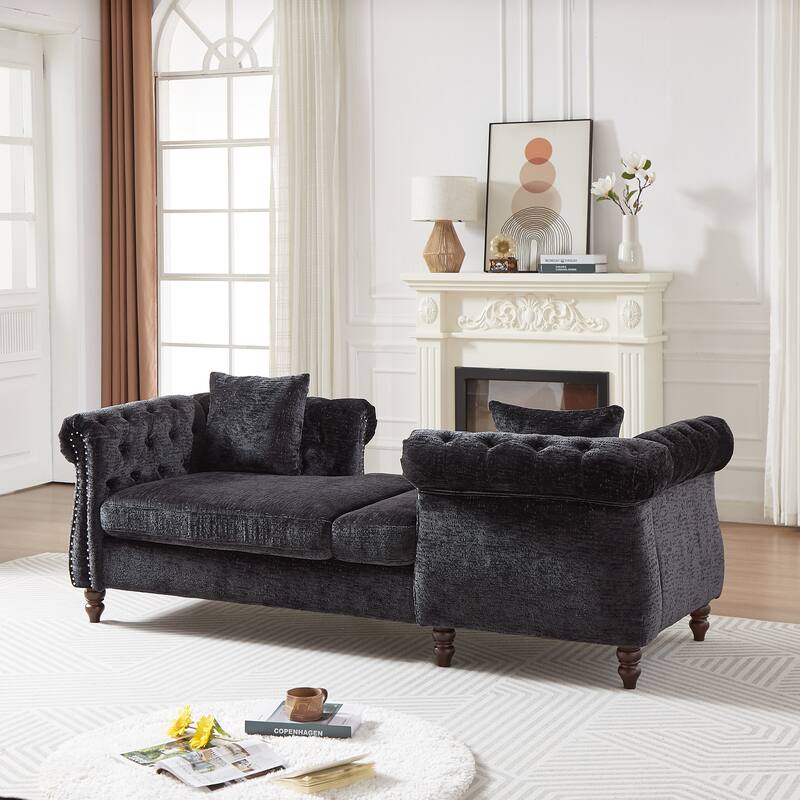 81" Button Tufted Sleeper Sofa Bed with Nailhead and Pillows