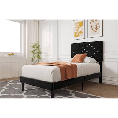 Velvet Bed Frames with Headboard,Upholstered Platform Bedframe with Wood Slats,Solid and Stable