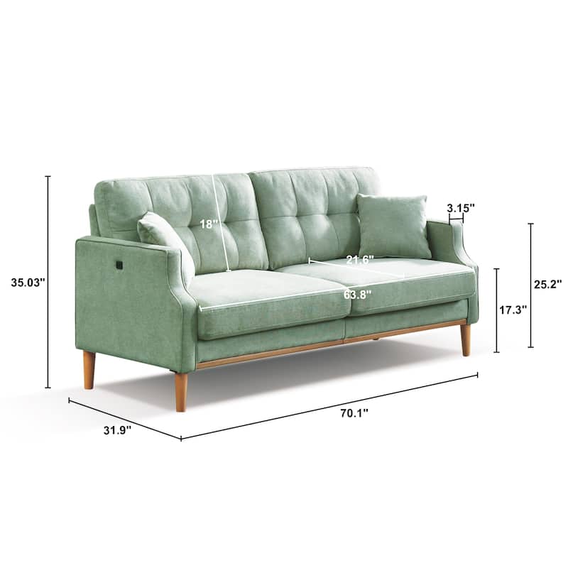 Upholstered Sofa with Waterproof Fabric and USB Port - 32.30 x 70.10 x 35.03