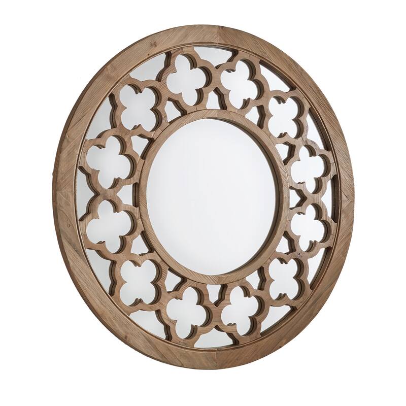 Silas Wood Quatrefoil Cutout Round Wall Mirror by iNSPIRE Q Artisan - Natural