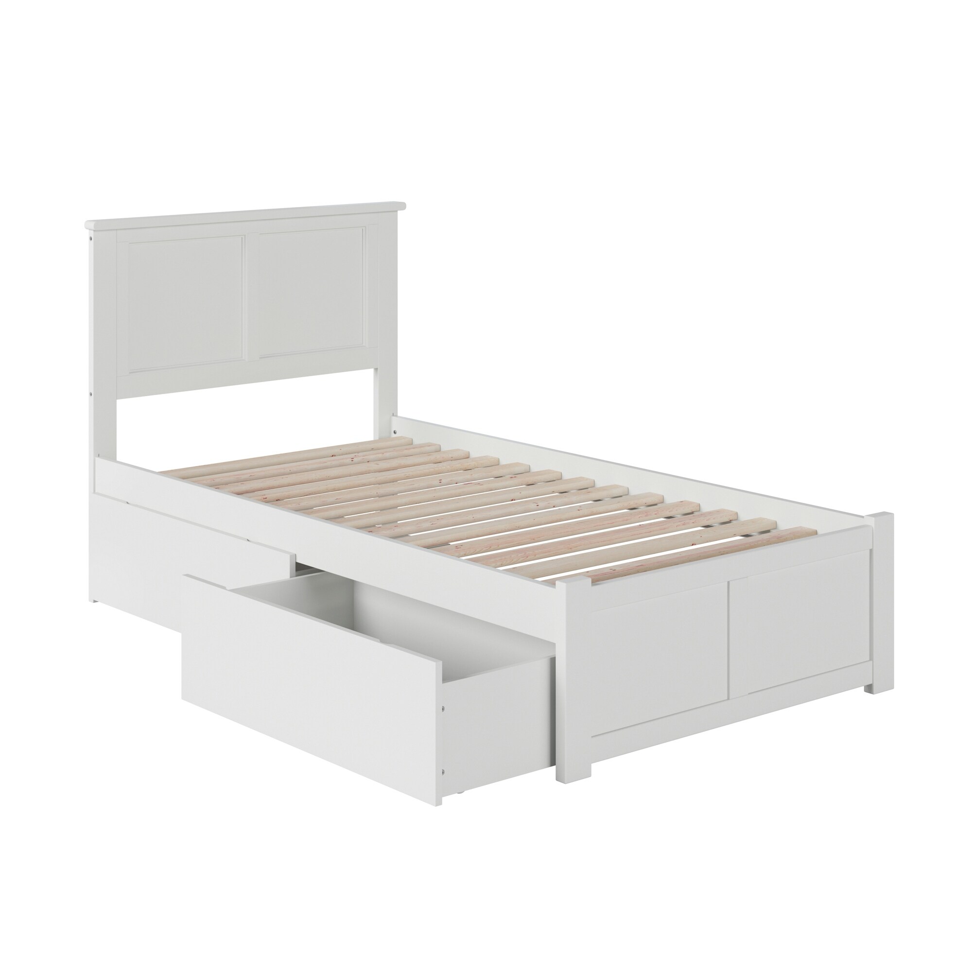 Madison Twin Solid Wood Platform Bed with Footboard & 2 Storage Drawers in White