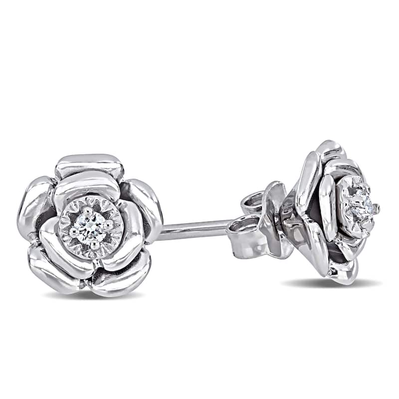 Miadora Sterling Silver Diamond Flower Earrings - 8.9 mm x 8.6 mm x 6.3 mm - 8.9 mm x 8.6 mm x 6.3 mm