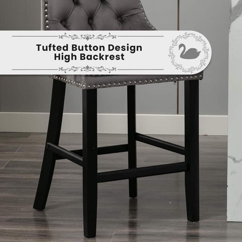 Wing Back Velvet Tufted Nailhead Barstools(Set of 2)