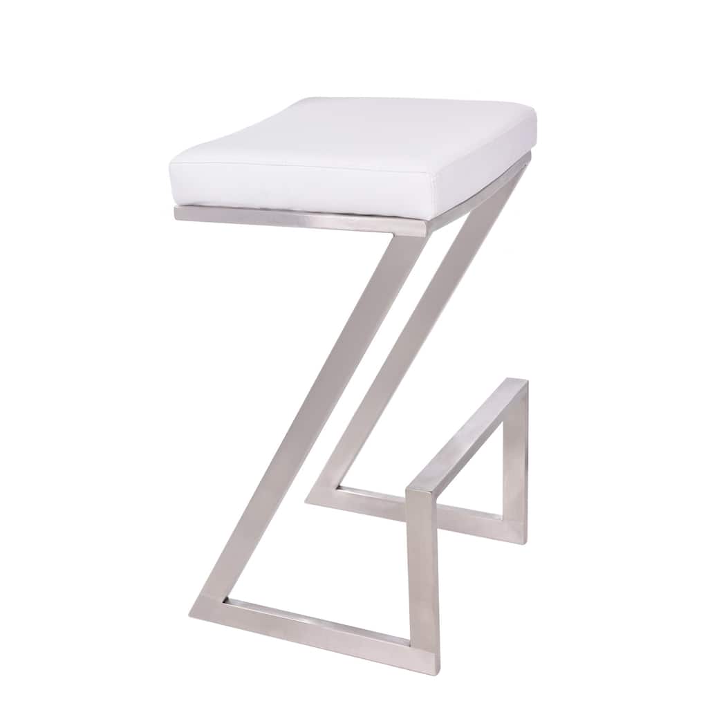 26" Contempo White Faux Leather and Stainless Backless Bar Stool - 26" x 17" x 17"