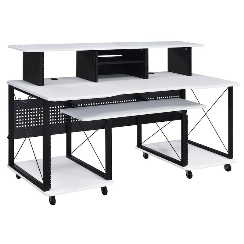 Grandal Music Desk with Earphone Rack and Keyboard Tray - White/Black