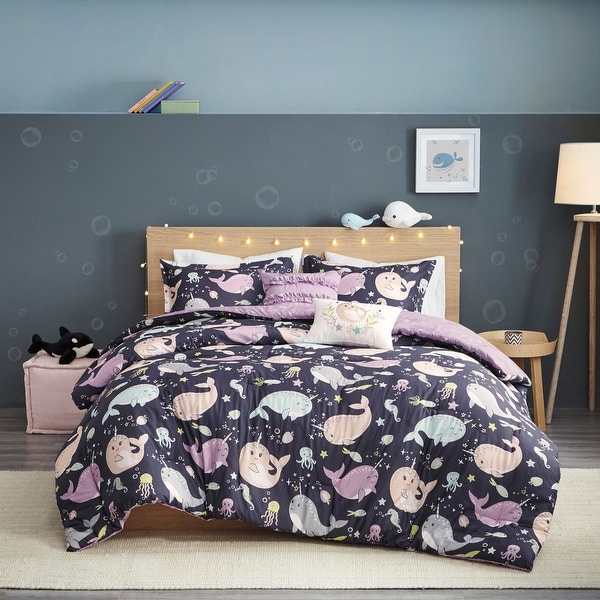 Taylor Olive Petunia Purple Narwhal Reversible Cotton Comforter Set Bed Bath Beyond 29477892