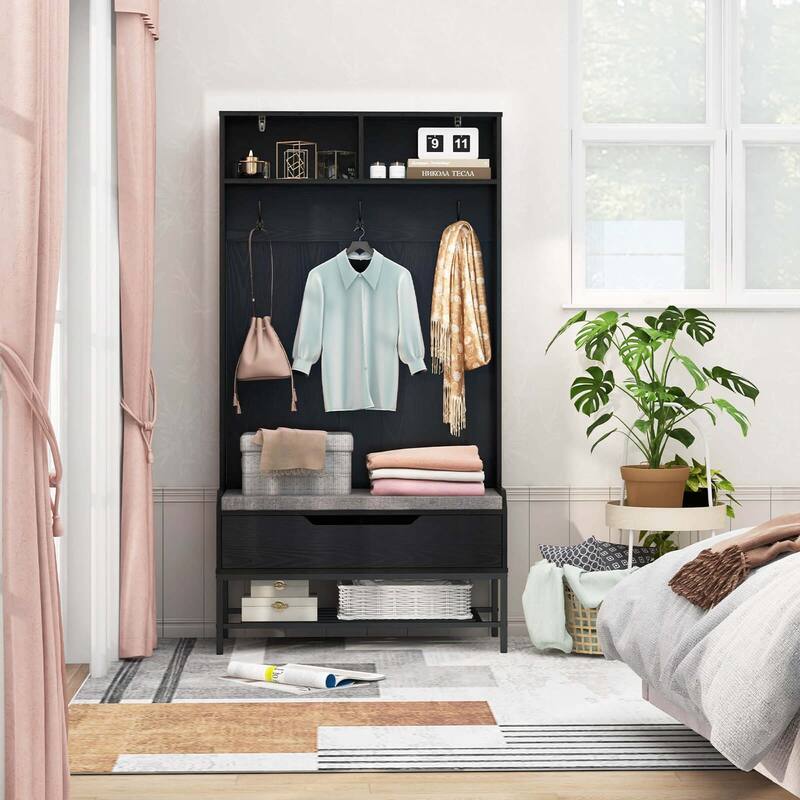 Costway 69" Tall Hall Tree with Seat Cushion Open Compartments Hooks - See Details