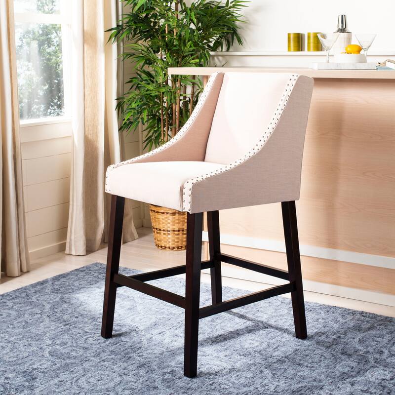 SAFAVIEH Madelijne 29.5 Inch Bar Stool - 23" W x 23" D x 44" H - 23Wx23Dx44H - Beige