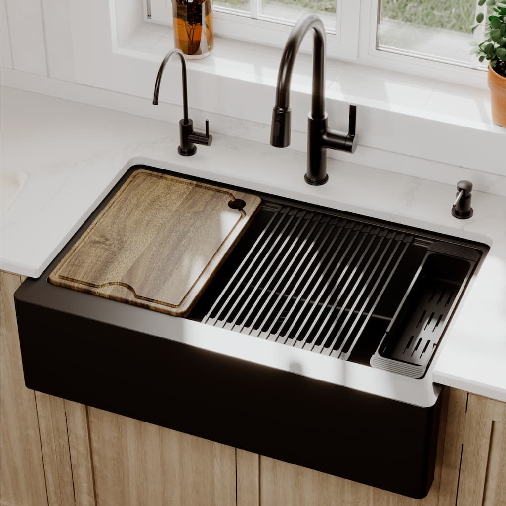 34" Deep Apron Front Single Bowl Quartz Kitchen Sink Kit