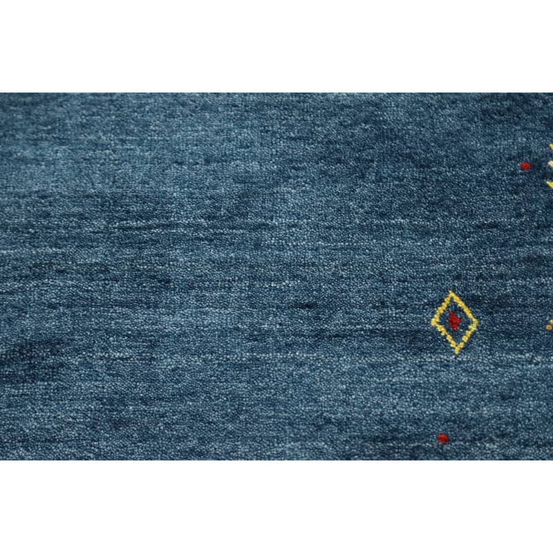 Hand Knotted Oriental Viscose Silk Carpet Tribal Animal Pictorial Navy Blue & Blues Gabbeh Area Rug - 9' 9'' X 10' 0''
