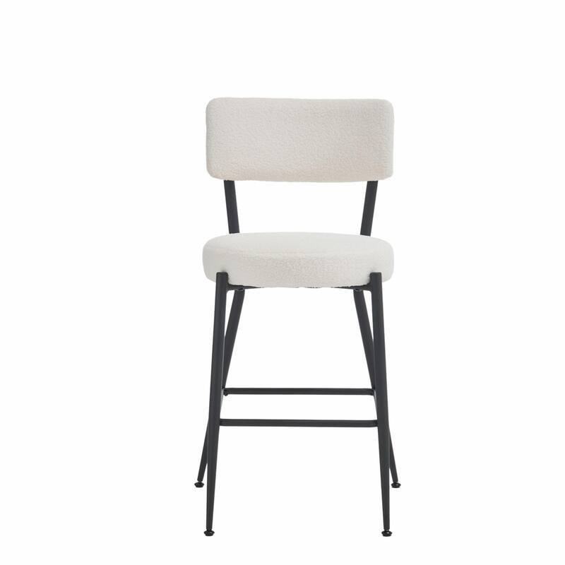 Set of 4 Modern Teddy Fabric Upholstered Bar Stools - Metal Base High Stools