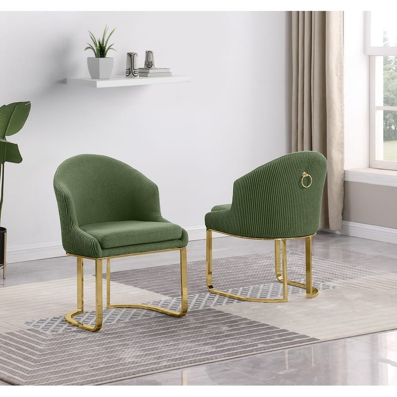 Best Quality Furniture Teddy Fabric Gold Chrome Dining Chairs (Set of 2) - N/A - Green-Chairs