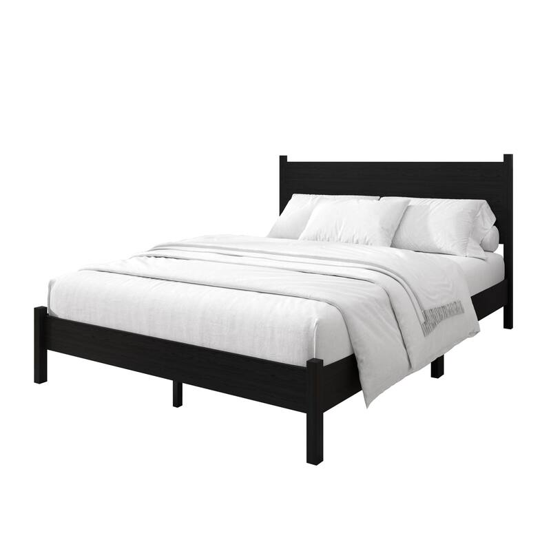 Clayfell Branford Solid Wood Platform Bed Frame with Panel Headboard and Full Slat Support