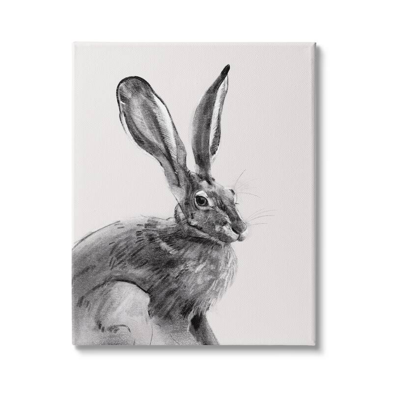 Stupell Resting Wild Hare Portrait Bold Face Rabbit Illustration Canvas Wall Art - Grey - 30 x 40