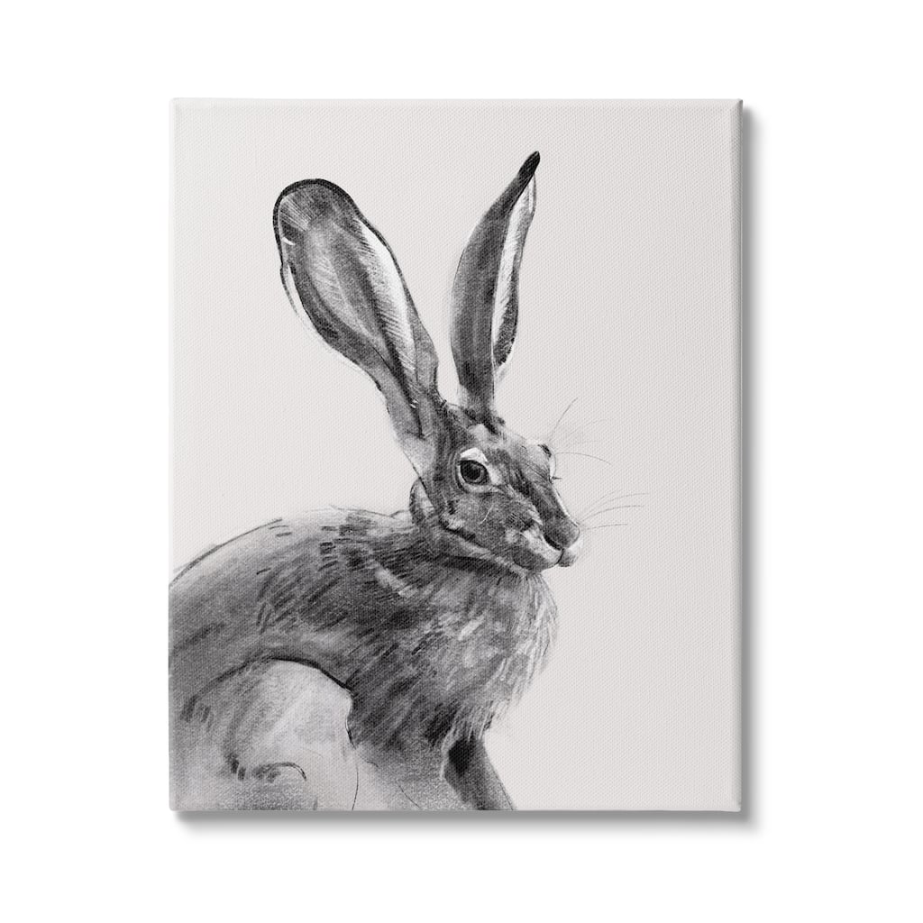 Stupell Resting Wild Hare Portrait Bold Face Rabbit Illustration Canvas Wall Art - Grey