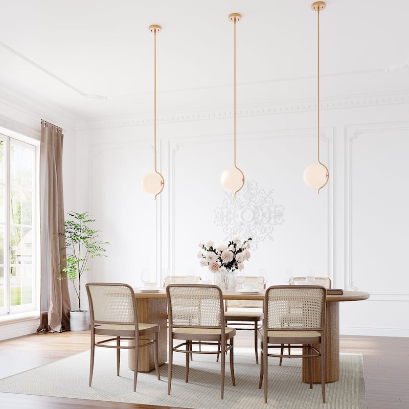 Acroma Curved Line Globe Pendant with White Jade Glass