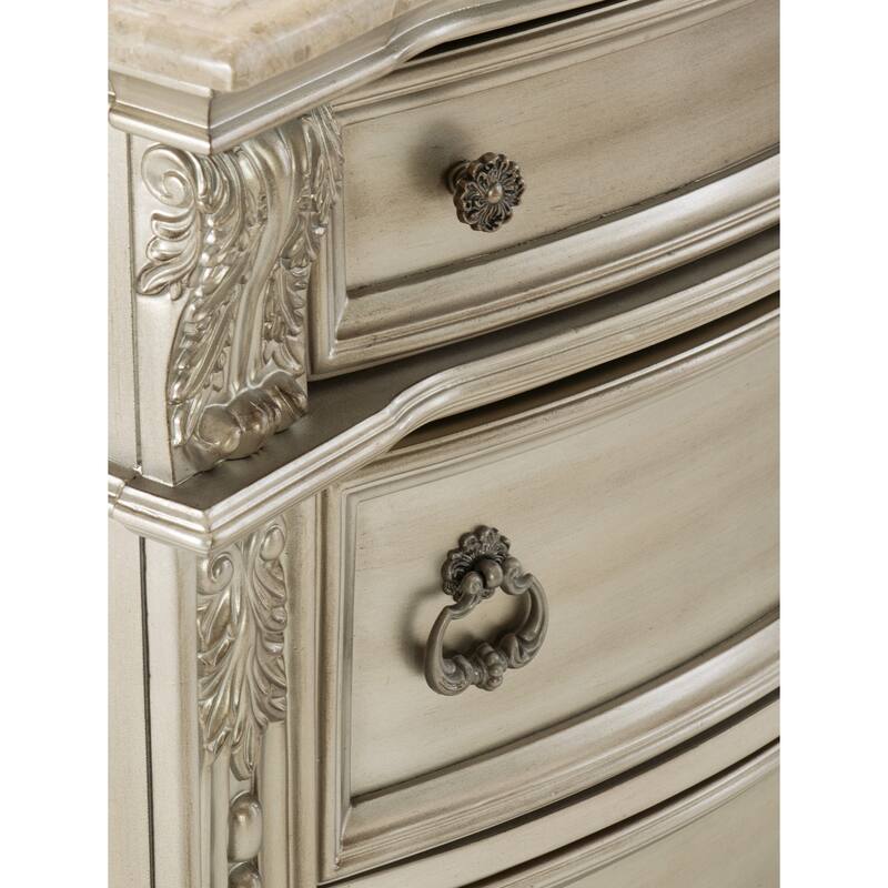 European Design 1pc Nightstand w Genuine Marble Top Traditional Bedroom Furniture - Silver