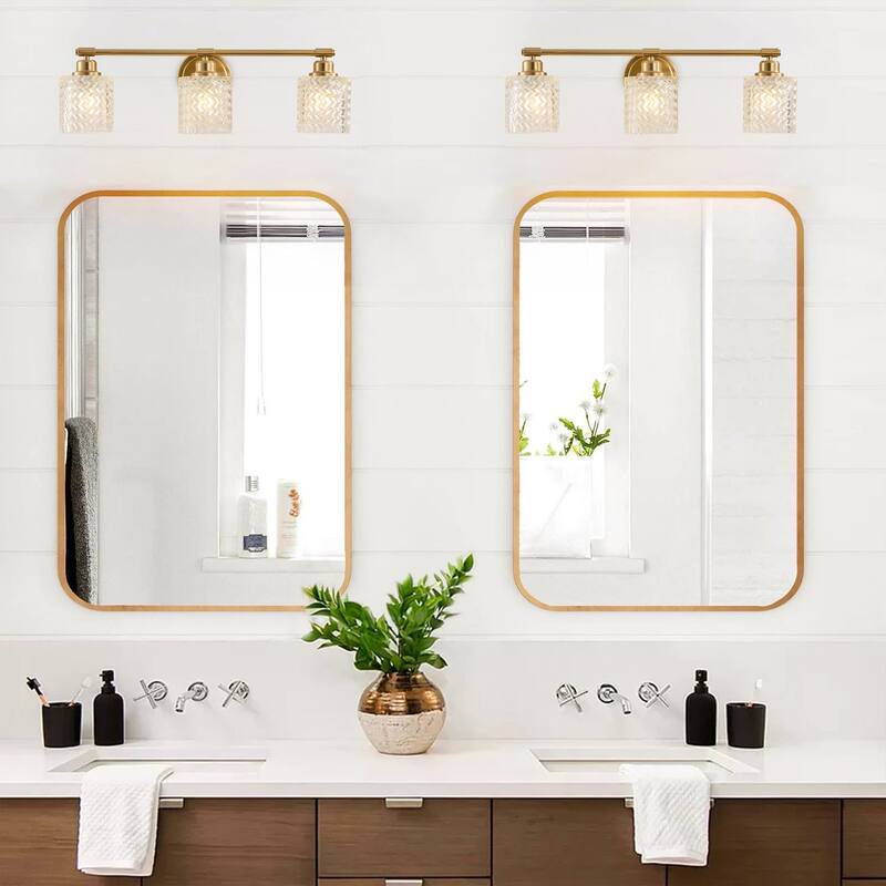 Modern 3-Light Textured Cylinder Glass Shade Vanity Light for Bathroom
