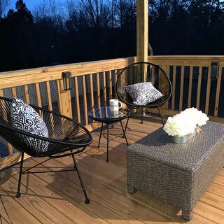 Sarcelles Modern Woven Wicker Patio Side Table with Glass Top by Corvus