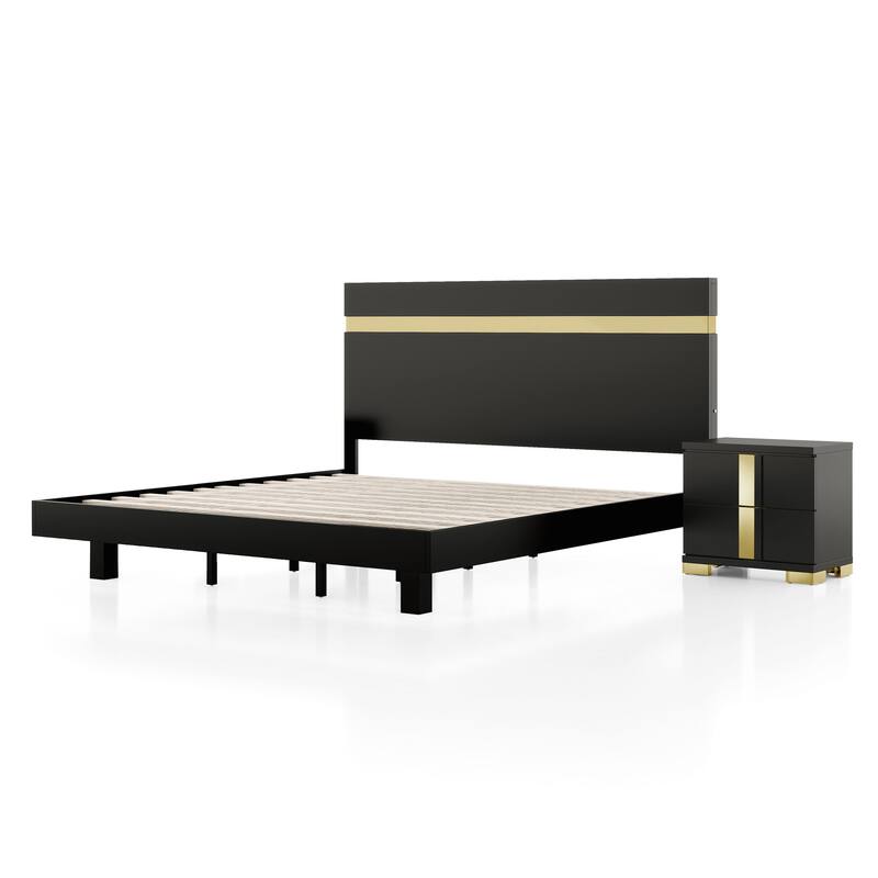 Furniture of America Halifax Modern 2-Piece Wood Black Platform Bedroom Set with Underbed LED
