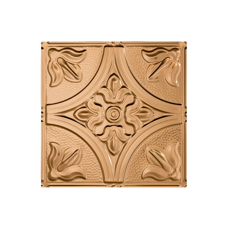 FASÄDE Traditional Style 2 Decorative Vinyl 2ft x 2ft Lay in Ceiling Panel in Polished Copper (5 Pack) - 12in x 12in Sample - Polished Copper