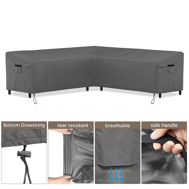 V Shaped Patio Couch Cover Waterproof Heavy Duty Furniture Cover, Sectional Sofa Cover with Air Vent Outdoor