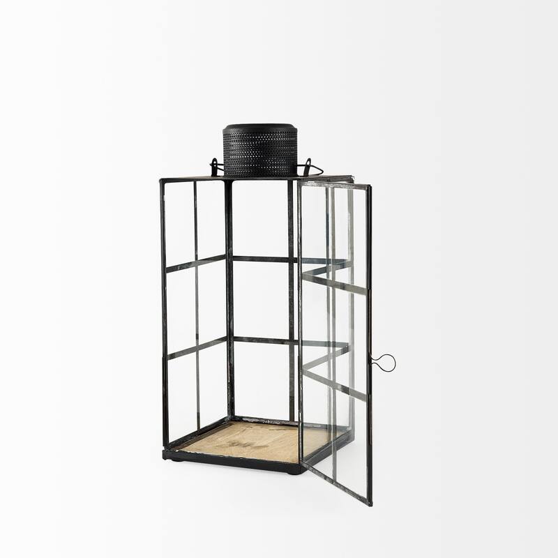 Gamfield Small Black Metal & Glass Candle Holder Lantern