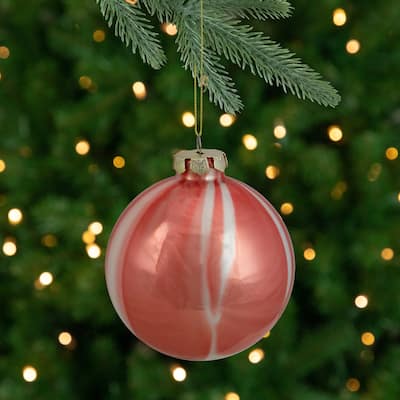 4" Red and White Marbled Glass Christmas Ornament