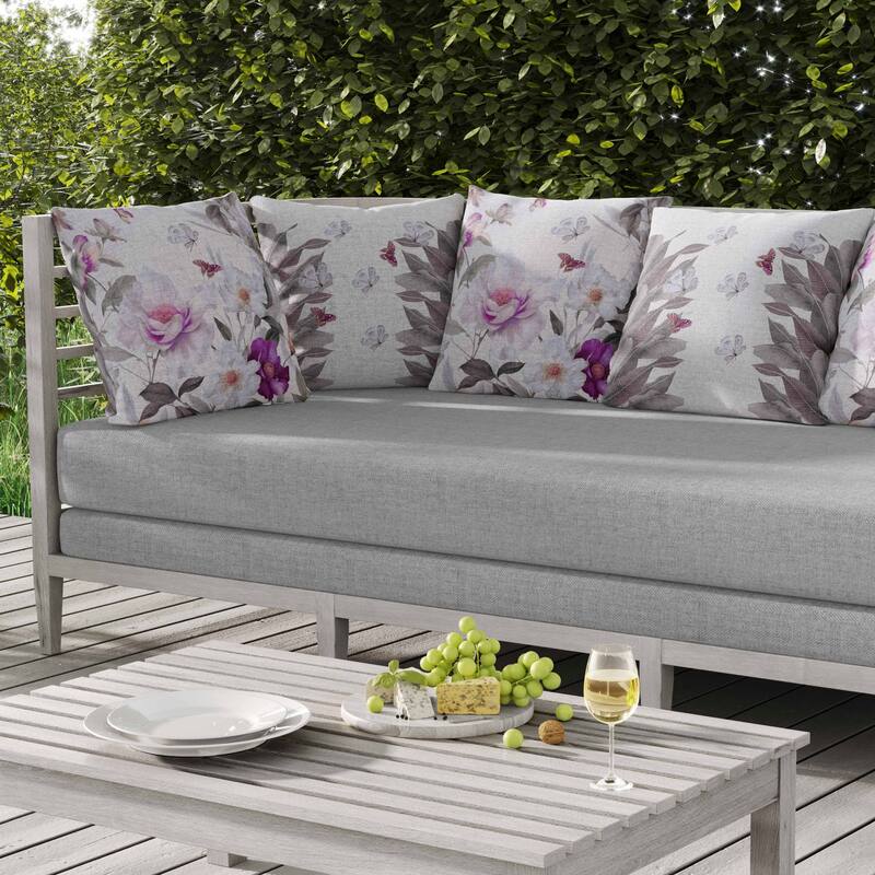 Leafy Lepidoptera Medley Indoor/Outdoor Reversible Throw Pillow White and Purple