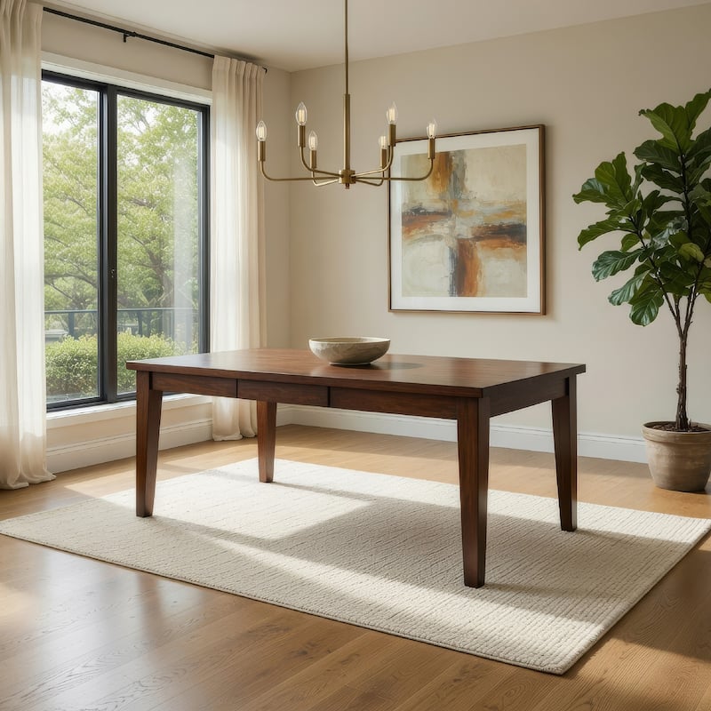 60 Inch Rectangular Dining Table, Extension Leaf, Tapered Legs, Brown Wood