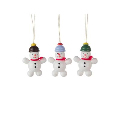 3 White, Red, Green Hcrafted Assorted Snowmen Dregeno Ornaments, 2"