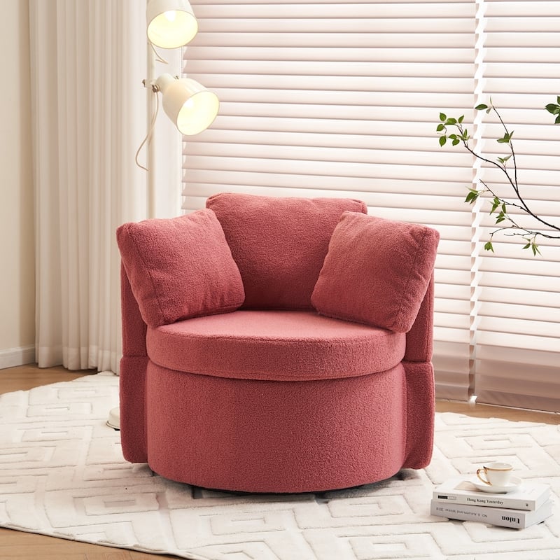 Modern Swivel Storage Chair With Back Cushion For Living Room - Dark Pink