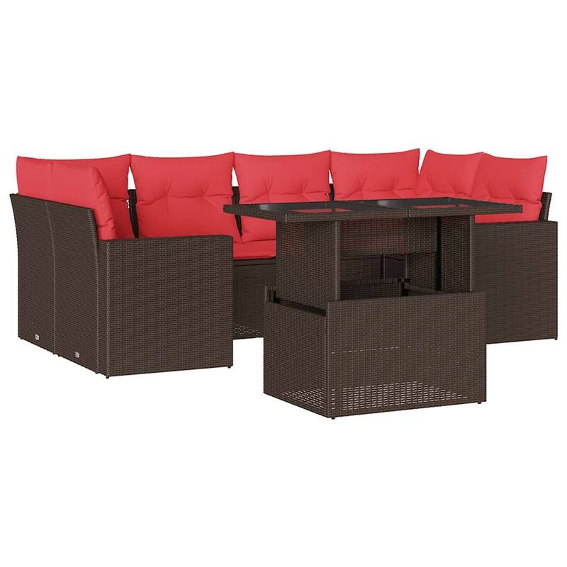 vidaXL Patio Sofa Set with Cushions and Table Outdoor 7 Piece Poly Rattan