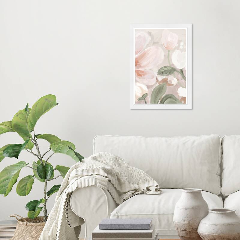 Wynwood Studio Soft Petals Framed Boho Floral 1 Piece Canvas Wall Art