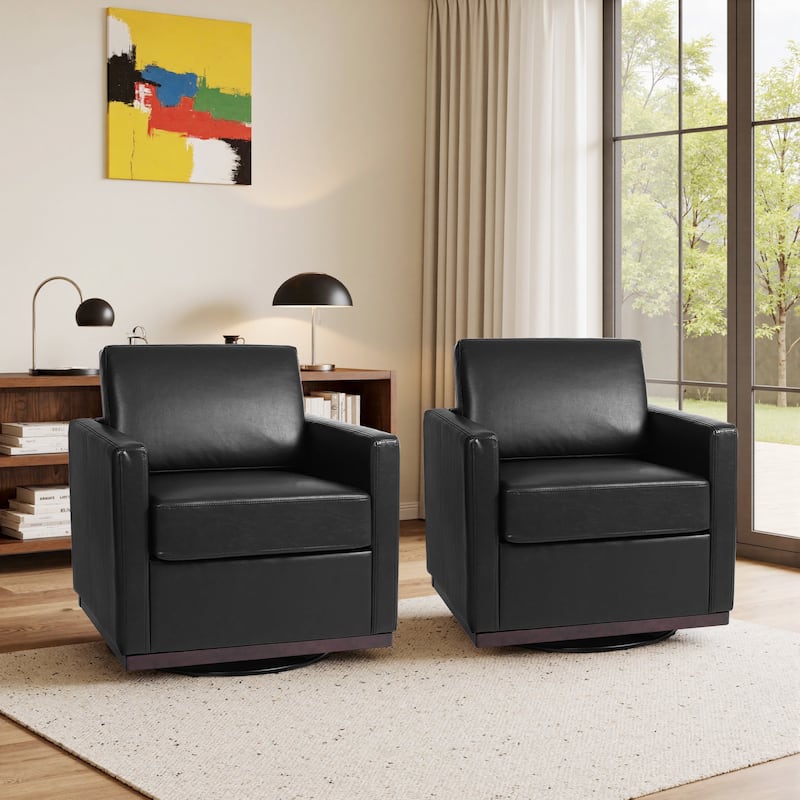 Modern Upholstered Swivel Accent Armchair Set of 2 - Black/ Vegan Leather