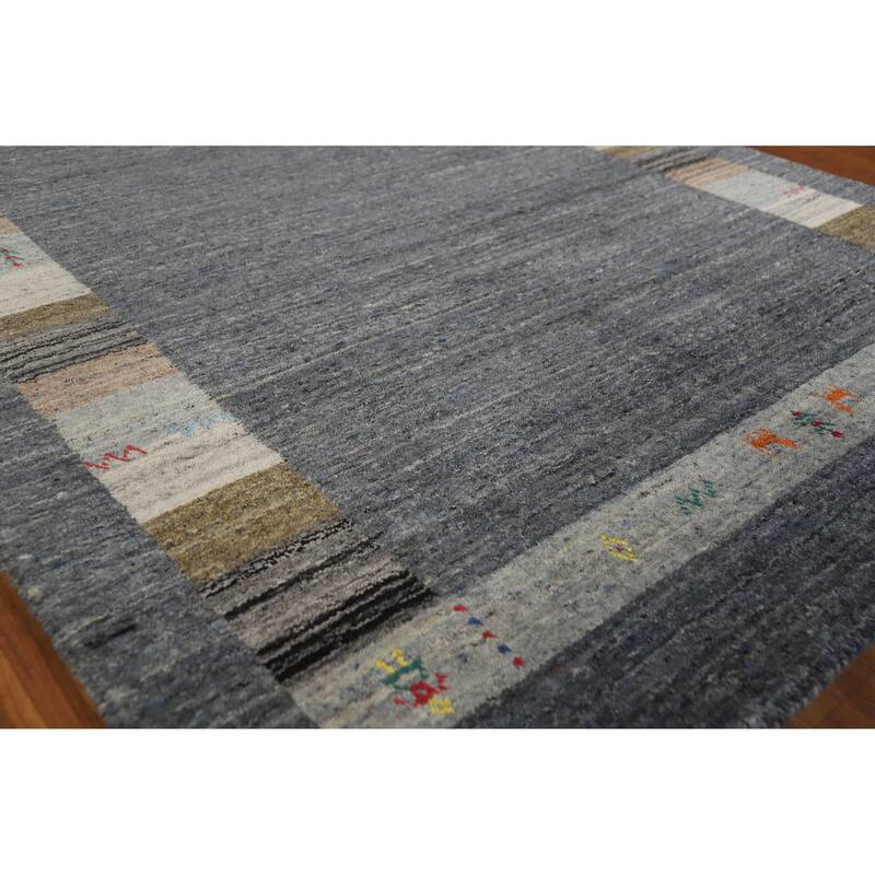 Hand Knotted Oriental 100% Wool Carpet Tribal Tribal Greys & Charcoal Gabbeh Area Rug - 6' 9'' X 4' 8''