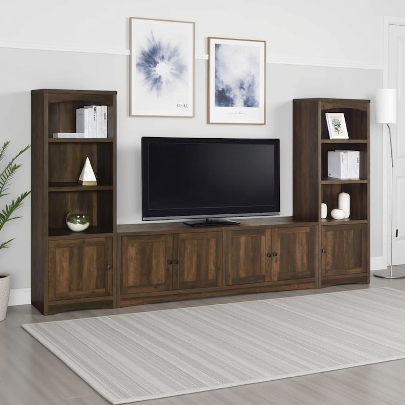 Donna 3pc TV Stand Cabinet Wall Unit, 2 Media Tower, Brown 78" Inch